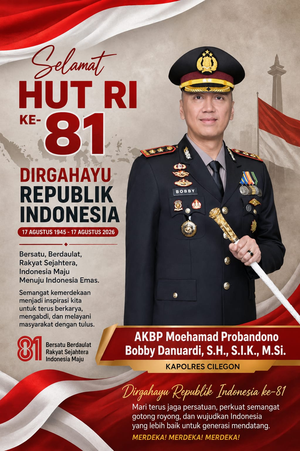 81 Tahun Merdeka, Kapolres Cilegon Dorong Masyarakat Tingkatkan Pengabdian