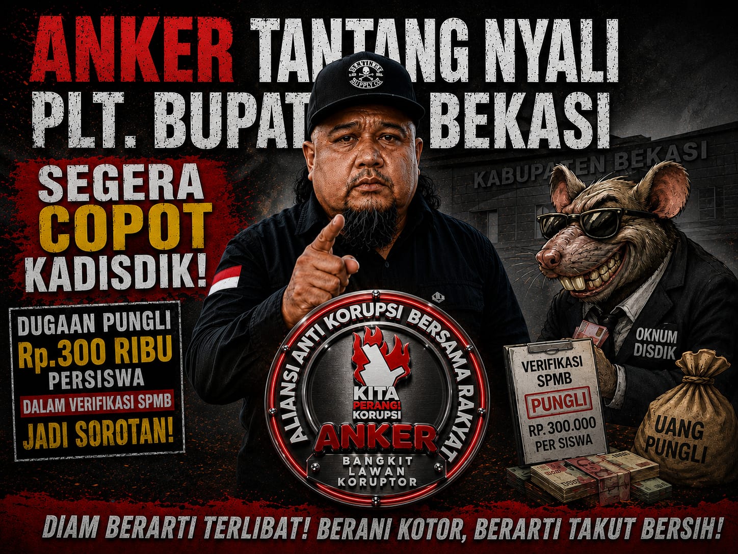 ANKER tantang nyali Plt. Bupati Bekasi Segera Copot Kadisdik, Dugaan Pungli Rp. 300 Ribu persiswa dalam Verifikasi SPMB Jadi Sorotan