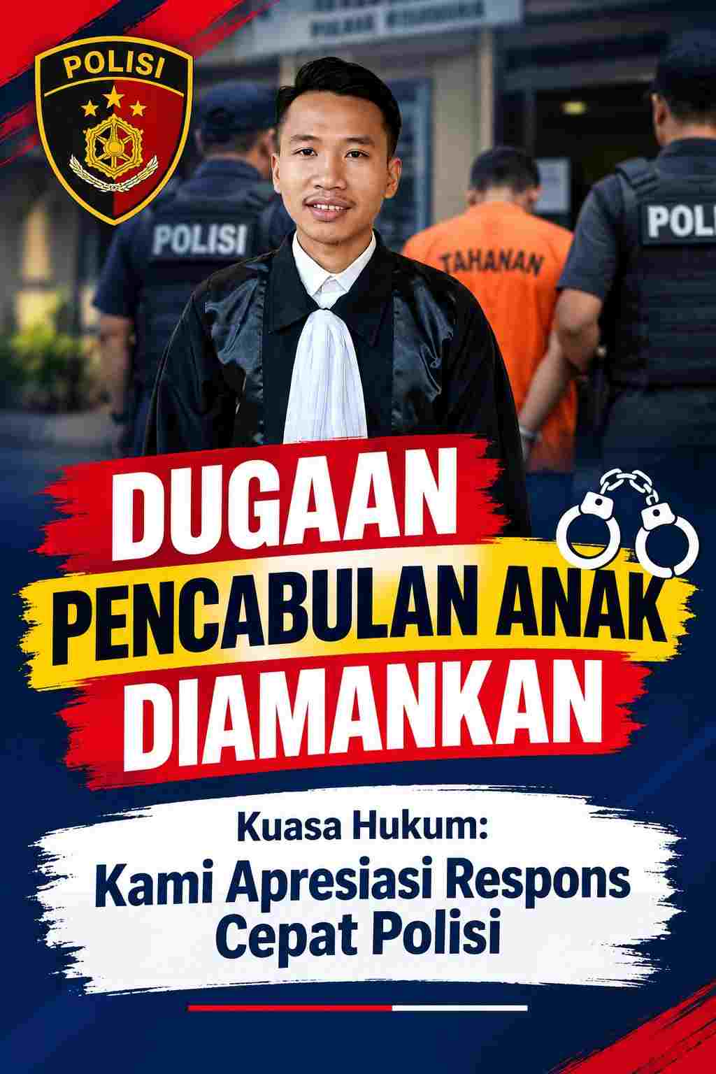 Pelaku Dugaan Pencabulan Anak Diamankan, Kuasa Hukum: Kami Apresiasi Respons Cepat Polisi