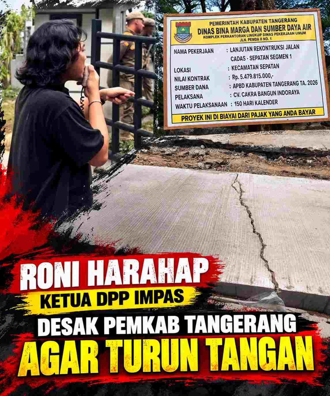 Betonisasi Rp5,4 Miliar Retak Dini, Roni Harahap Desak Pemkab Tangerang Sidak